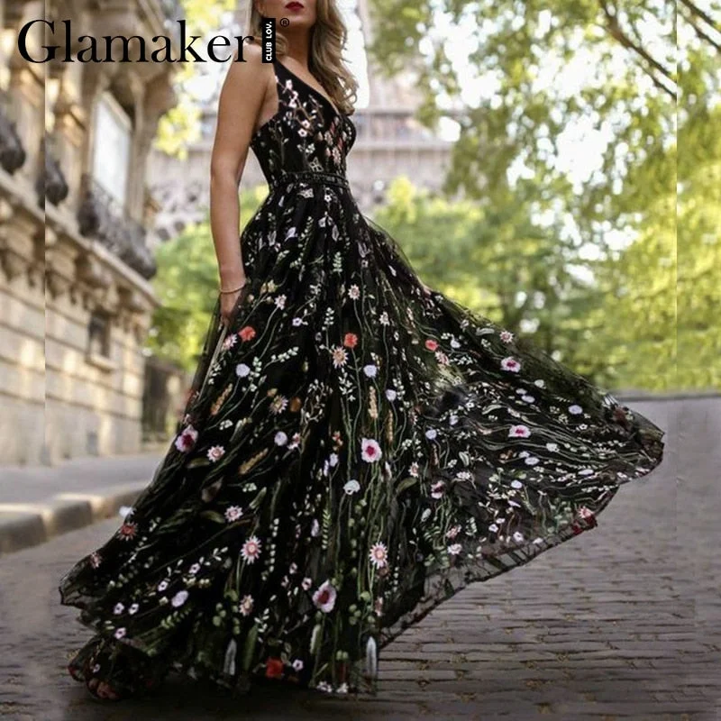 Mesh vintage floral embroidery maxi dress Women backless beach Trendy maxi dresses under $50