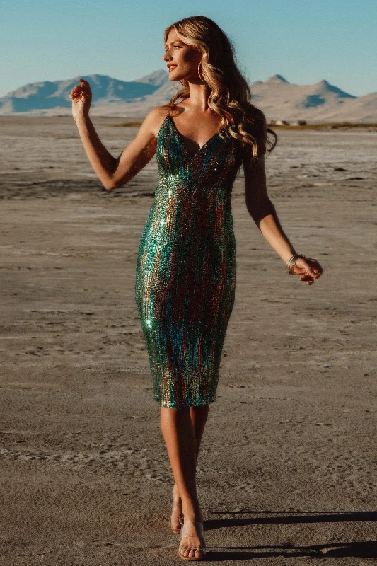 Michelle Sequin Midi Dress | Green Multi Summer midi dresses