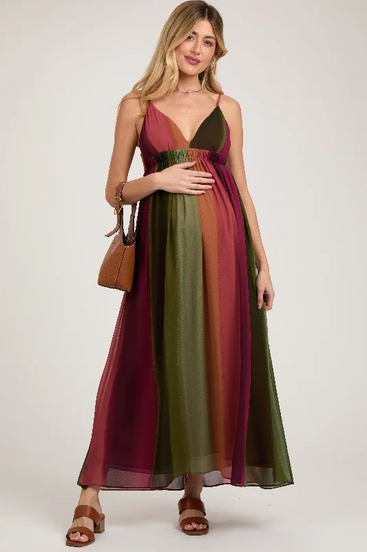 Multi-Color Ombre Chiffon V-Neck Maternity Maxi Dress Wrap maxi dresses