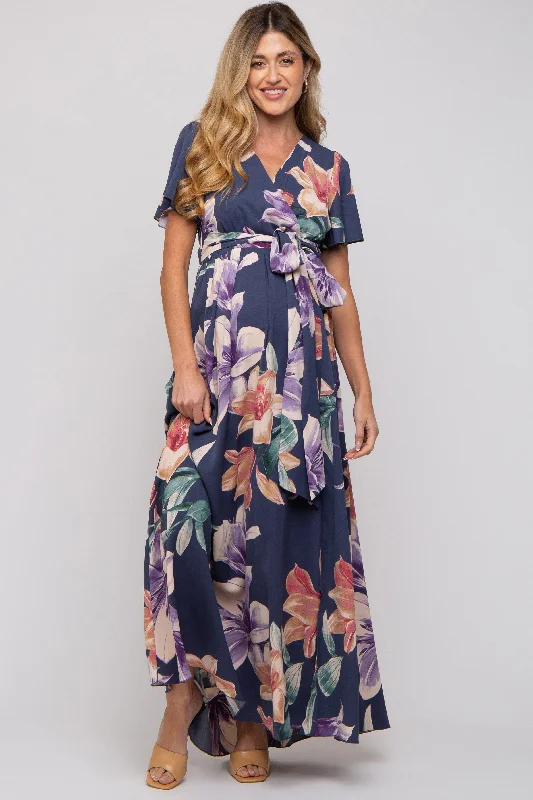 Navy Floral Wrap V-Neck Maternity Maxi Dress Forever 21 maxi dresses