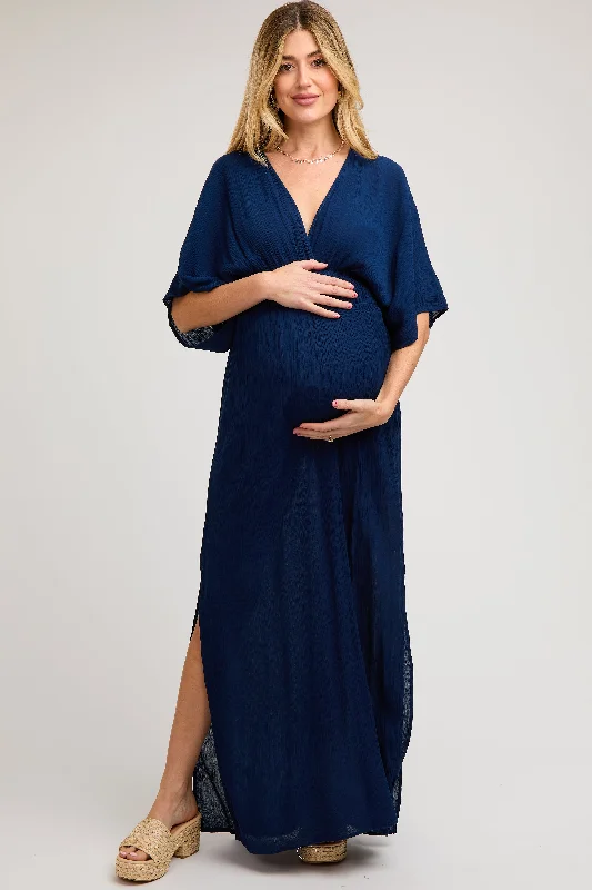 Navy Lightweight Deep V-Neck Maternity Maxi Dress Halter maxi dresses