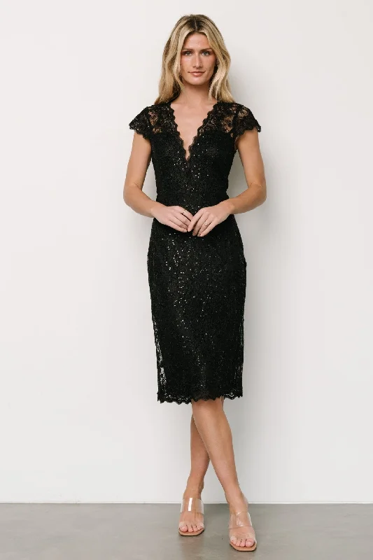 Oriana Embossed Shimmer Midi Dress | Black Elegant midi dresses