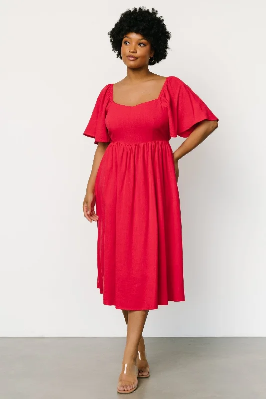 Raquel Back Tie Midi Dress | Red Flowy midi dresses