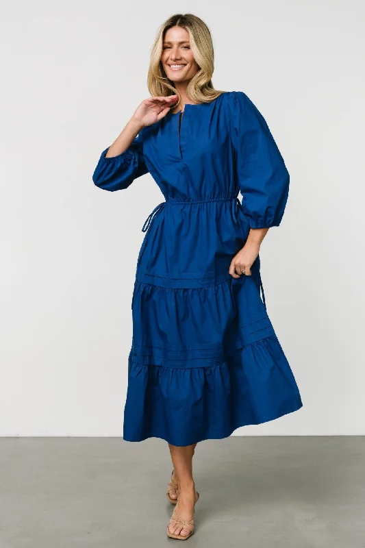 Santa Fe Poplin Midi Dress | Cobalt Tiered midi dresses