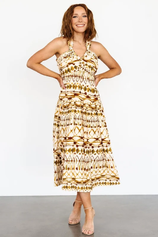 Seraphina Open Back Midi Dress | Tan Multi Revolve midi dresses