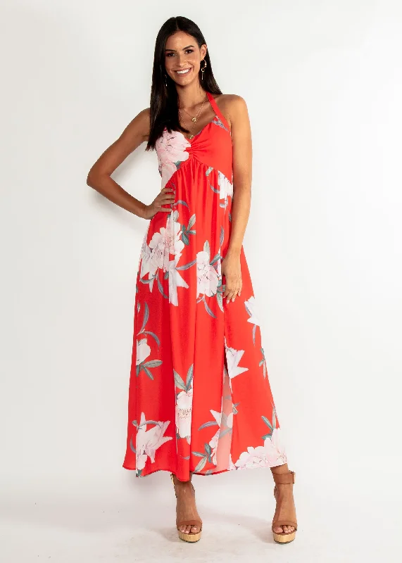 Sweet Serenade Halter Maxi Dress - Scarlet Floral Casual maxi dresses