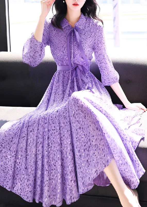 Bohemian Purple Peter Pan Collar Print Chiffon Dress Bracelet Sleeve QR032 Urban Outfitters floral dresses