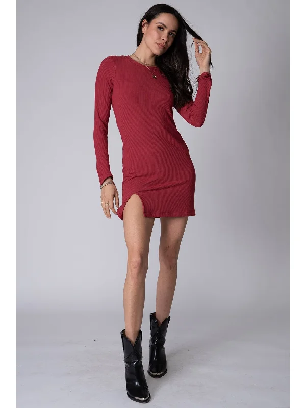 Wide Rib Long Sleeve Colette Mini Dress Lace Mini Skirt