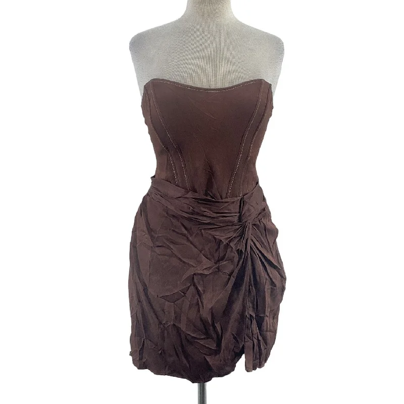 Zara Brown Satin Strapless Mini Dress Ruched Waist Size L Womens Faded Denim Skirt