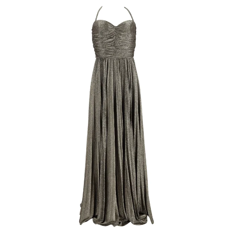 Dolce & Gabbana Ruched Pleated Maxi Gown in Metallic Silver Nylon Casual Maxi Outfit