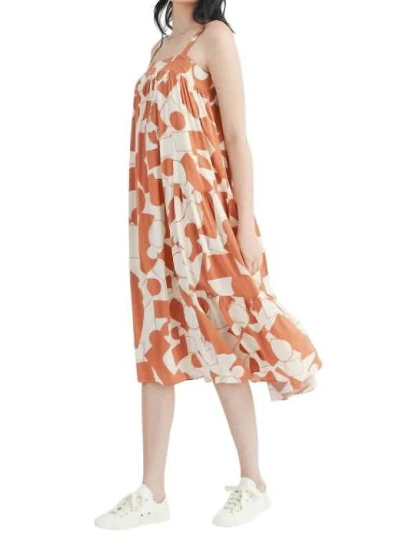 Geo Print Maxi Dress In Camel Elegant Maxi Look