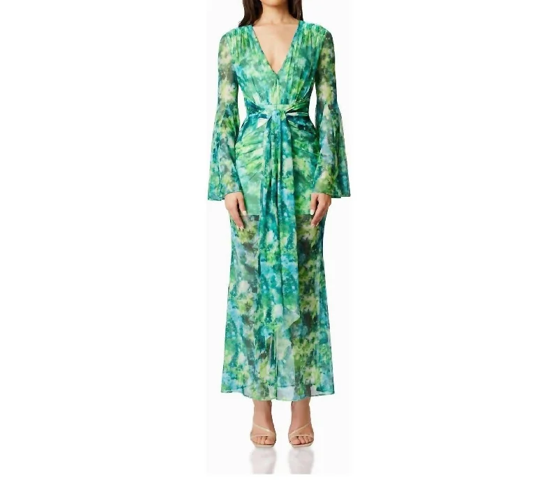 Jonquil Long Sleeve Maxi Dress In Greenmulti Bohemian Maxi Skirt