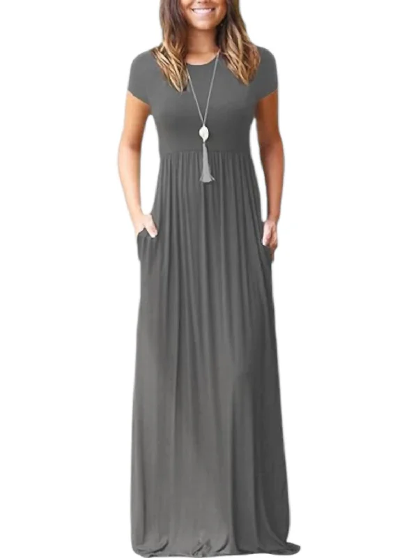 Maxi With Pocket Dress In Gray Silk Maxi Skirt