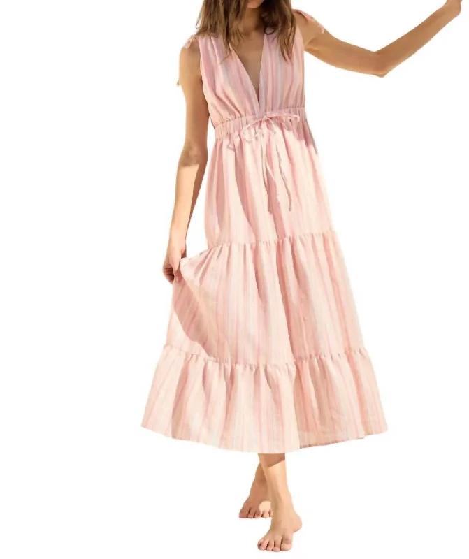 Striped V-Neck Maxi Dress In Peach A-line Maxi Skirt