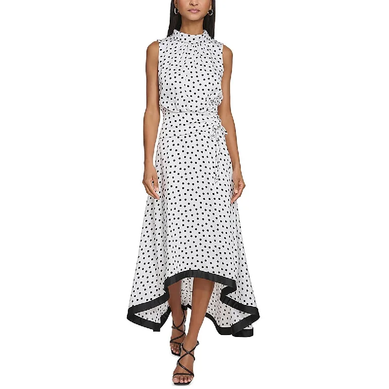 Womens Hi-Low Polkadot Maxi Dress High-Waist Maxi Skirt