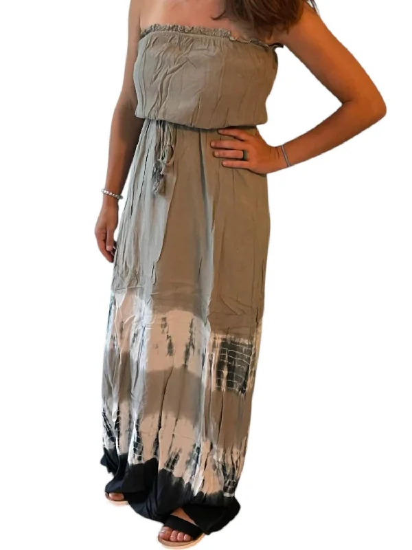 Woven Tie Dye Strapless Maxi Dress In Multi Color Front Pocket Maxi