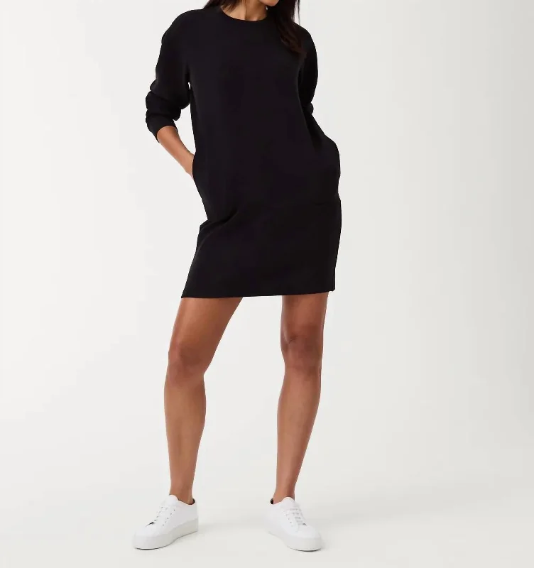 Airessential Crew Neck Dress In Black Casual chic unclassified dresses