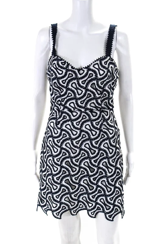 Allison Womens Sleeveless Sage A Line Dress Navy Blue White Cotton Preppy unclassified dresses