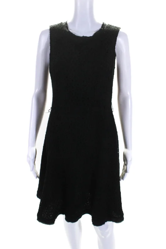 Armani Collezioni Womens Black Eyelet Crew Neck Sleeveless Shift Dress Smocked unclassified dresses