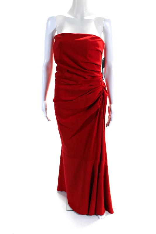 Badgley Mischka Womens Ruched Strapless Full Length Gown Dress Red Velvet unclassified dresses