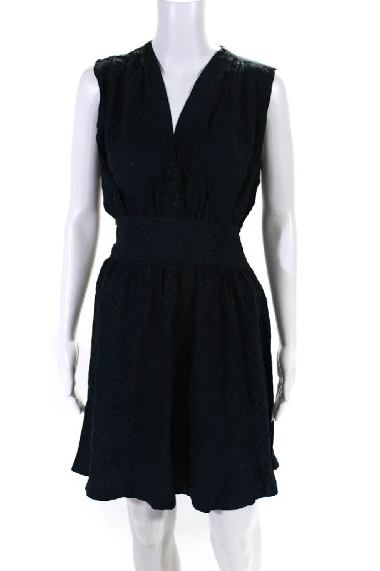 Balenciaga Silk Womens Polka Dot Belted V-Neck Sleeveless Dress Navy Stylish unclassified dresses