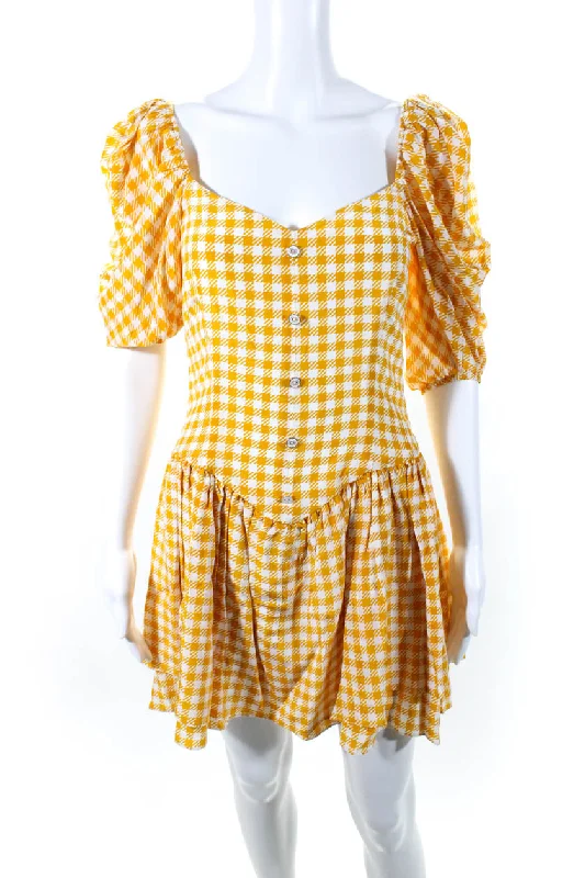 Caroline Constas Womens Quinn Dress Yellow Gingham Cotton unclassified dresses