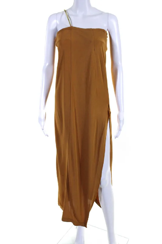 Christopher Esber Womens Gold Tone Sleeveless One Shoulder Dress Yam Brown Y2K unclassified dresses