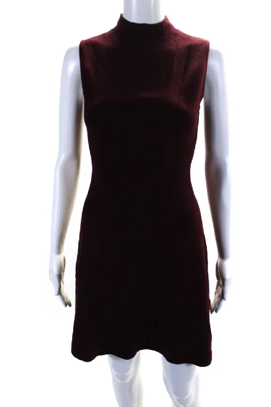 Club Monaco Womens Sleeveless Mock Neck Knit A Line Dress Red Ruffled unclassified dresses