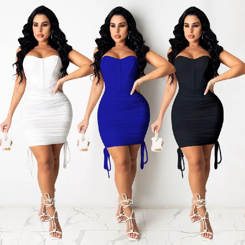 Fashion Pleated Hip Wrap Chest Dress Y2K unclassified dresses