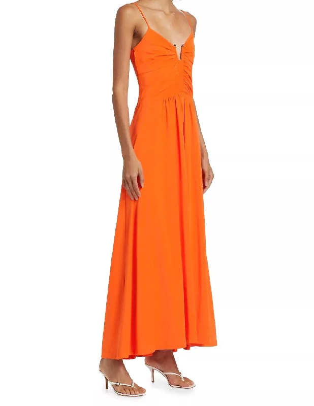 Francine Midi Dress In Orange Front Button Midi