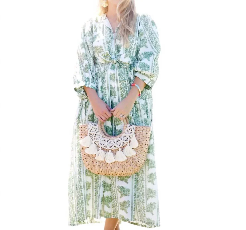 Gables Block Print Dress In Green/off White Neutral tone unclassified dresses