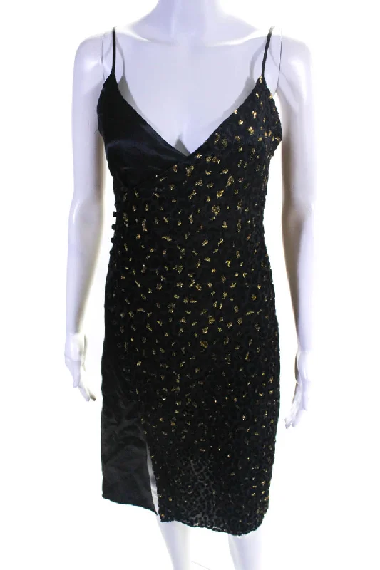 Intermix Womens Spaghetti Strap Leopard Metallic Leopard Dress Black Sleeveless unclassified dresses