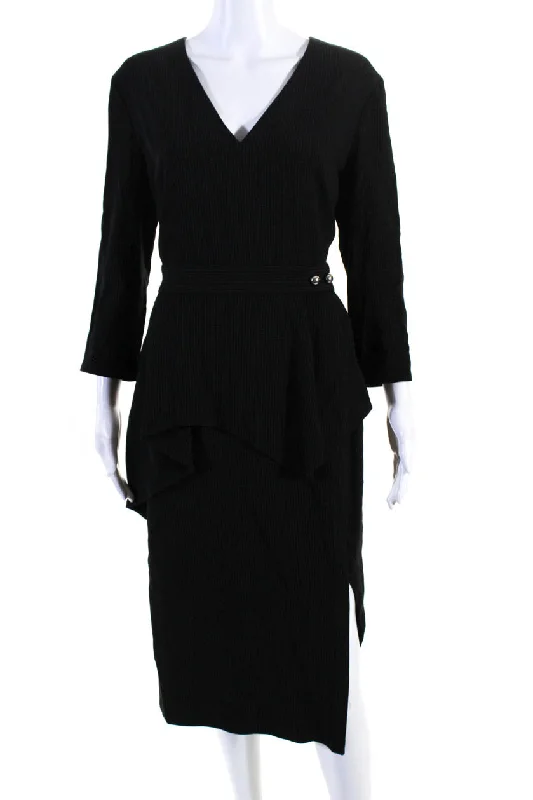 Jason Wu Womens Pinstriped V-Neck Dress Black Stretchy unclassified dresses