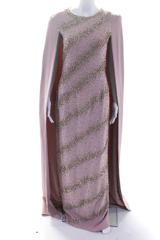 Jenny Packham Womens Jeweled Cape Detail Oleander Gown Primrose Pink Sequin unclassified dresses