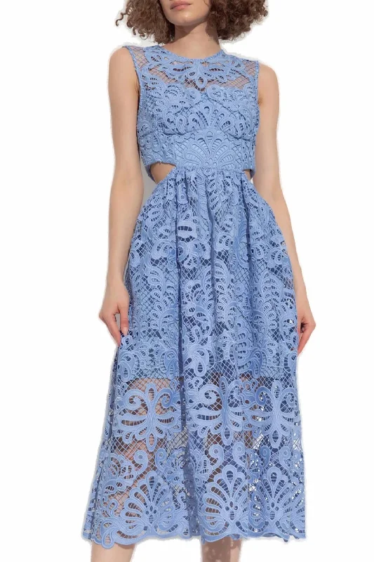 Lace Cut Out Midi Dress In Blue Sporty Midi Skirt