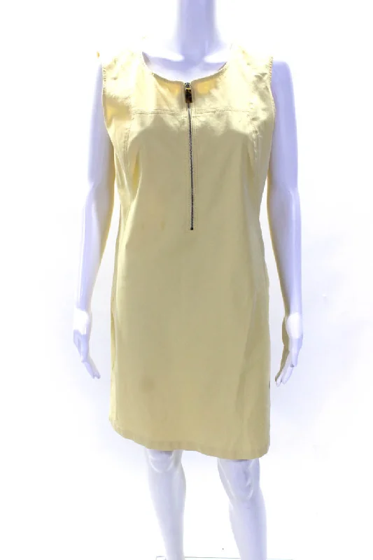 Lafayette 148 New York Womens Cotton Round Neck Zip Darted Dress Yellow Denim unclassified dresses