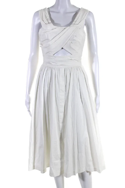 Lela Rose Womens Cotton Pleated Cutout A Line Dress White Comfortable unclassified dresses