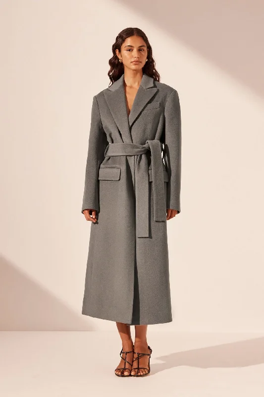 LUNA OVERSIZED PEAK LAPEL COAT WITH BELT - GRAPHITE Vacation unclassified dresses