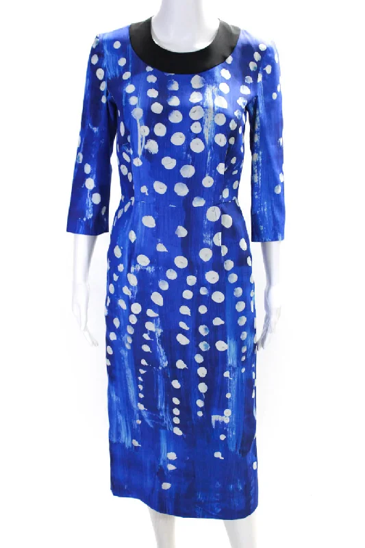 Marni Womens Blue Silk Printed Crew Neck 3/4 Sleeve Shift Dress Printed unclassified dresses