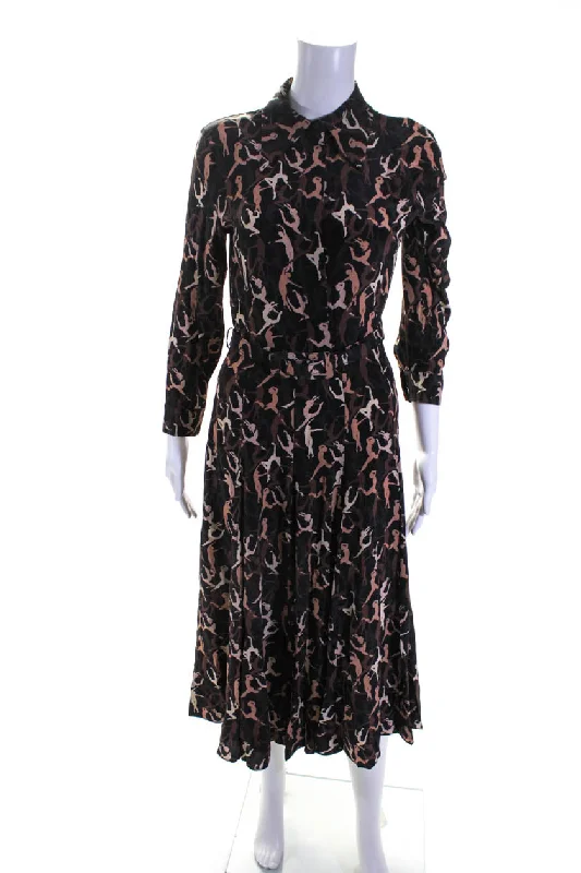 Michael Kors Collection Womens Silk A Line Dress Black Brown Printed unclassified dresses