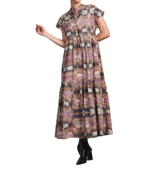 Mumi Midi Dress In Beige Chaguar Printed Satin Midi