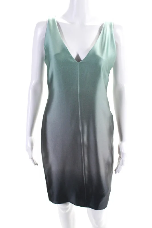 Narciso Rodriguez Womens Silk V Neck Sheath Dress Blue Grey Ombre Party unclassified dresses