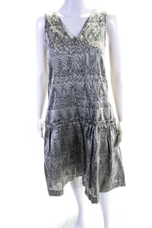 Odeeh Womens Gray Printed V-Neck Zip Back Sleeveless A-Line Dress Metallic unclassified dresses