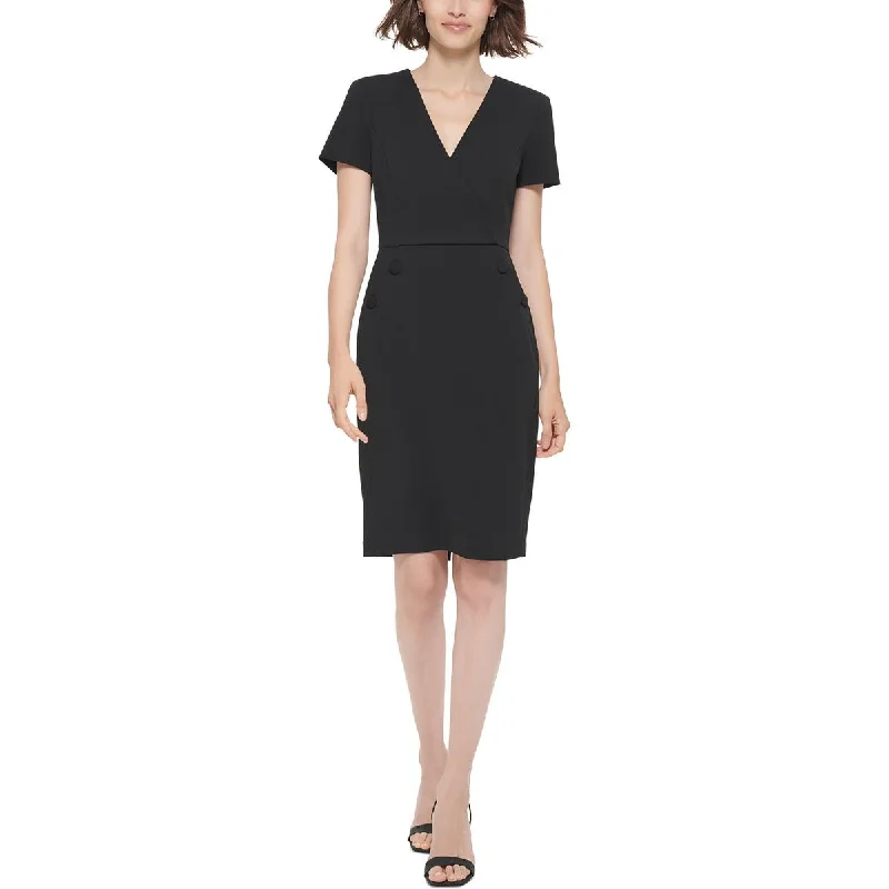 Petites Womens V-Neck Faux Wrap Sheath Dress High-end unclassified dresses