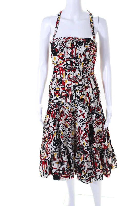 Prada Womens Abstract Print Halter Neck Sun Dress Multi Colored Long unclassified dresses