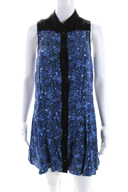 Proenza Schouler Womens Button Front Sleeveless Collared Dress Blue Silk Stretchy unclassified dresses