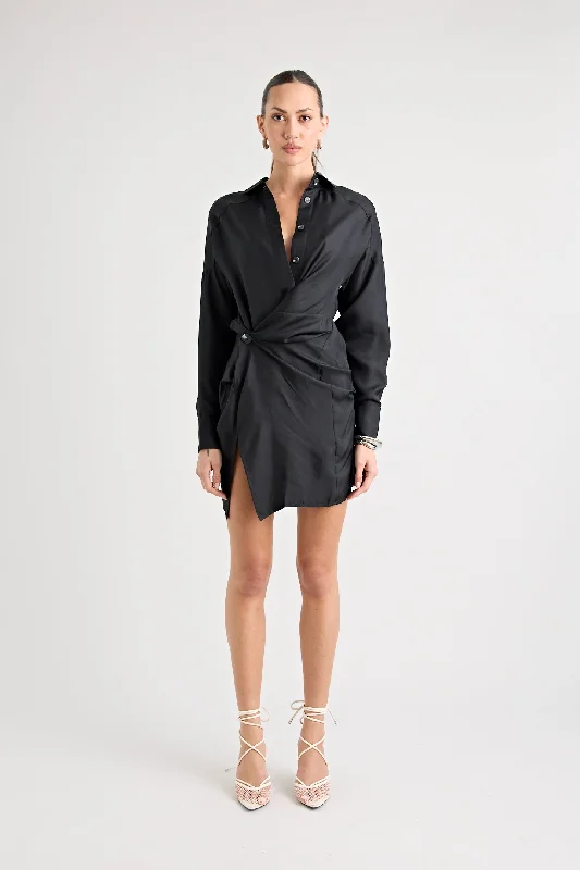 RAF SILK TWIST DRESS | BLACK Satin unclassified dresses