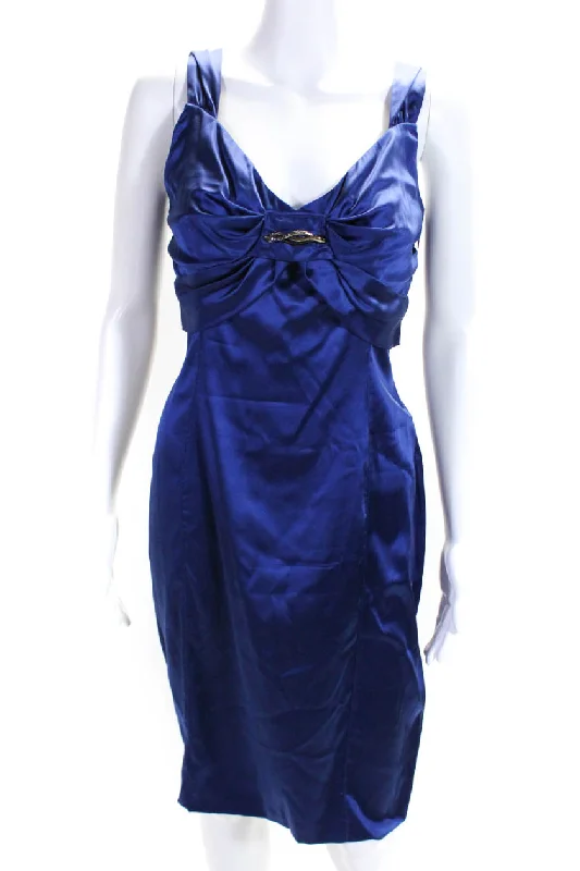 Roberto Cavalli Womens Silk Charmeuse Jeweled Waist Slip Dress Navy Blue Velvet unclassified dresses