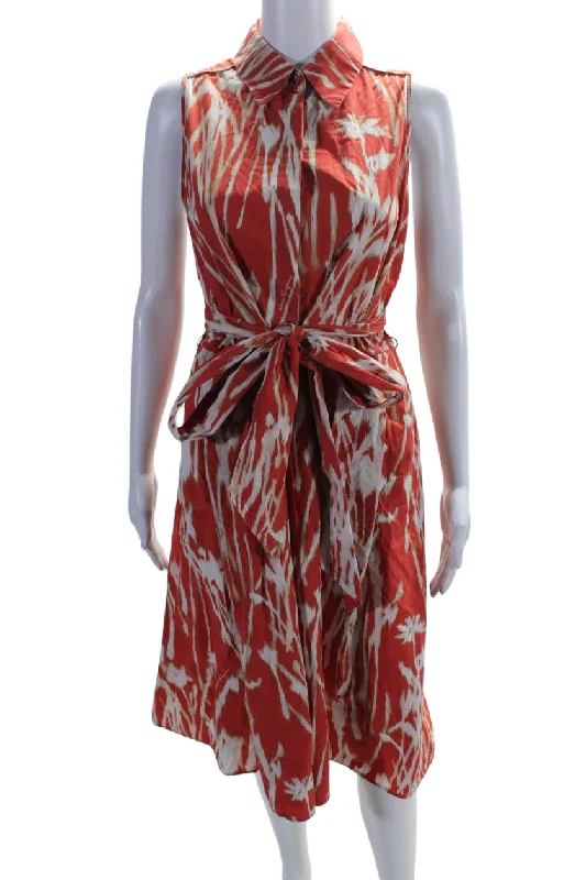 Salvatore Ferragamo Womens Button Down A Line Dress Red White Metallic unclassified dresses