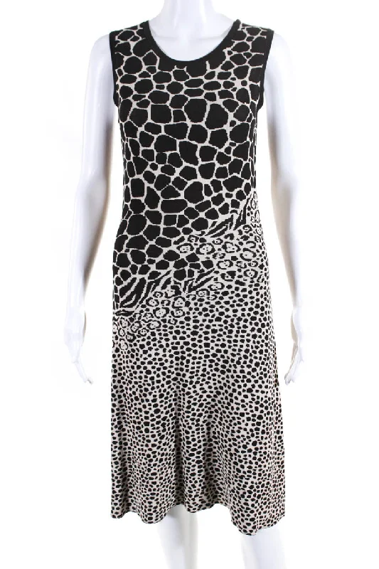 Salvatore Ferragamo Womens Sleeveless Leopard Knit Dress Brown White Cotton unclassified dresses